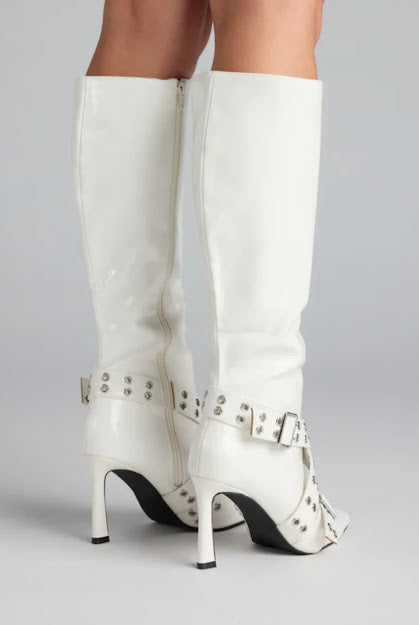 BUCKLE STILETTO KNEE BOOTS