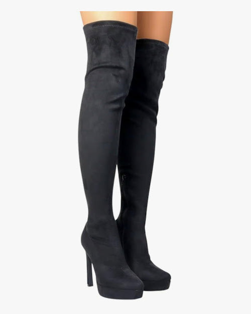 FAUX SUEDE/ LEATHER HIGH BOOTS