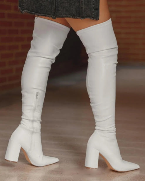 Chunky Pointed Over High Boots
