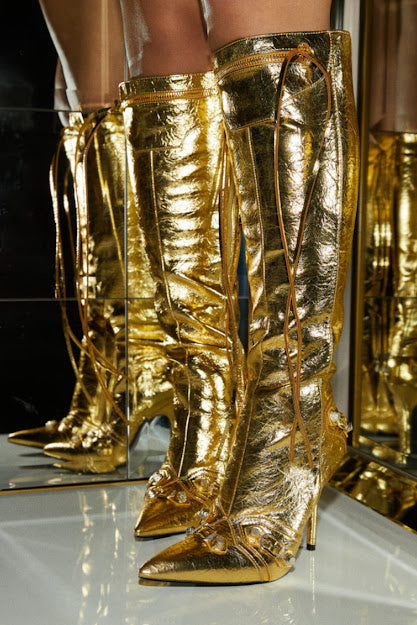 GOLD METALLIC LEATHE KNEE BOOTS
