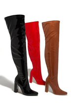BLOCK FAUX PATENT HIGH BOOTS
