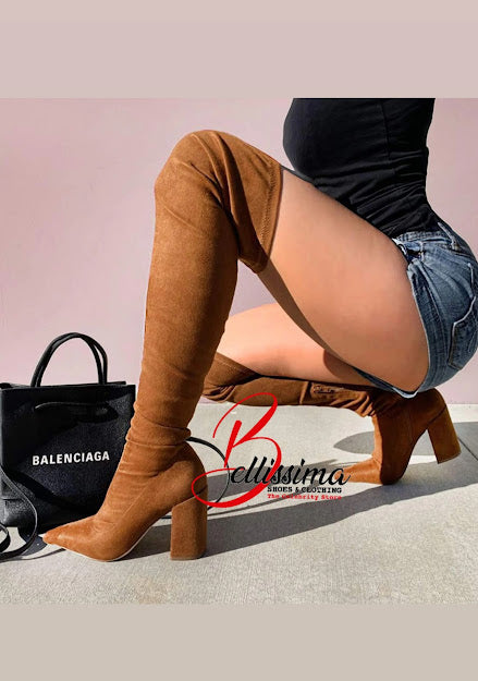 Block Suede Over Knee Boot