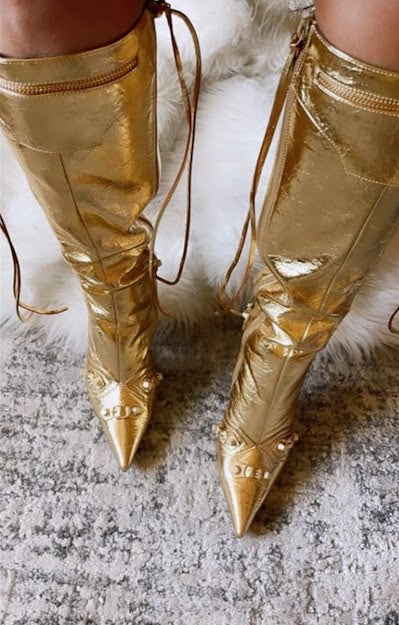 GOLD METALLIC LEATHE KNEE BOOTS