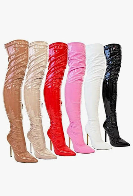 FAUX PATENT STILETTO HIGH BOOTS