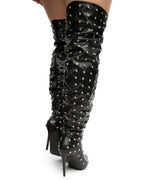 FAUX LEATHER RHINESTONE  BOOTS