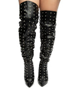 FAUX LEATHER RHINESTONE  BOOTS