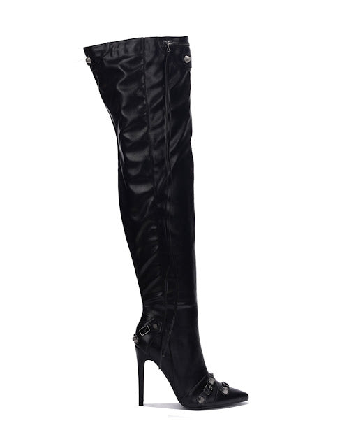 STAR FAUX LEATHER HIGH BOOTS