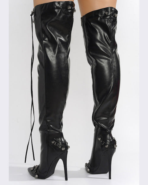 STAR FAUX LEATHER HIGH BOOTS