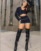 STAR FAUX LEATHER HIGH BOOTS