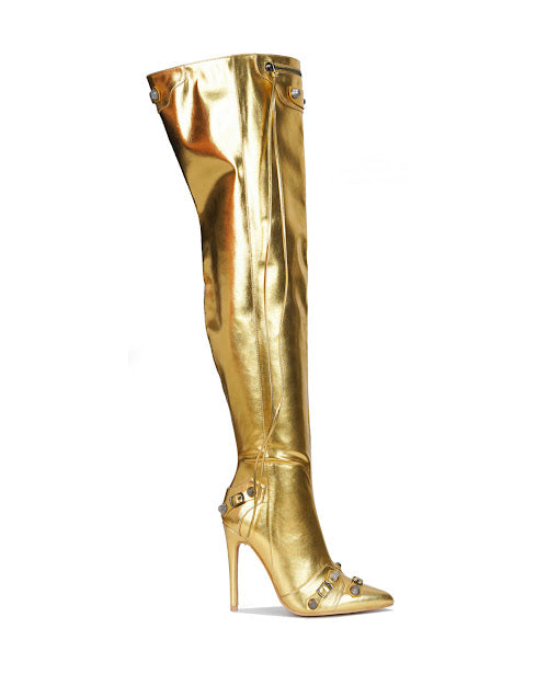 STAR FAUX LEATHER HIGH BOOTS