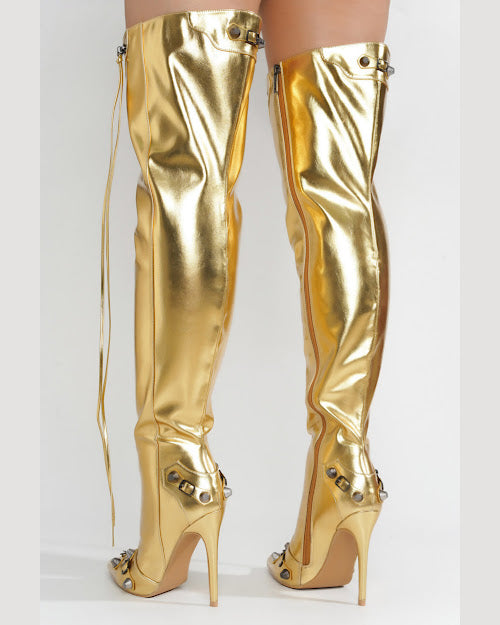STAR FAUX LEATHER HIGH BOOTS