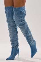 DENIM SPLAT PAINTED STILLETO BOOTS
