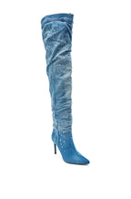 DENIM SPLAT PAINTED STILLETO BOOTS