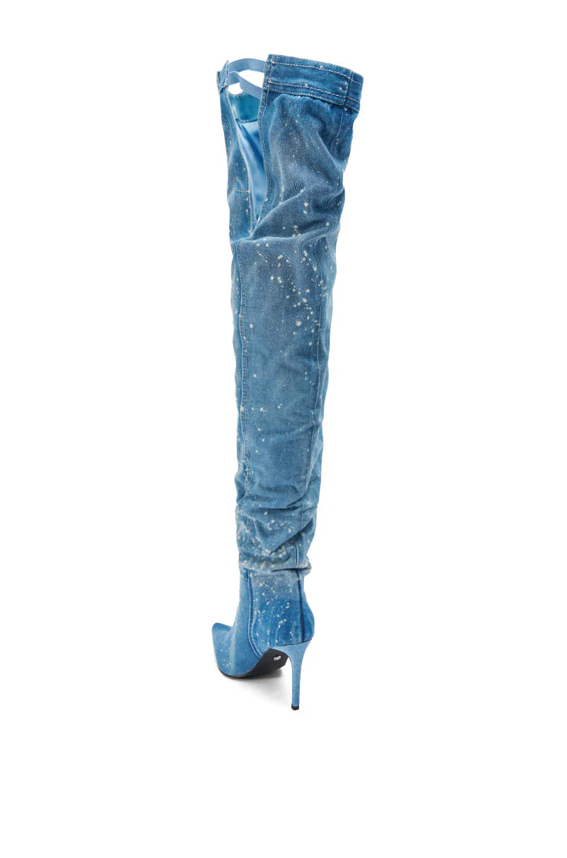 DENIM SPLAT PAINTED STILLETO BOOTS