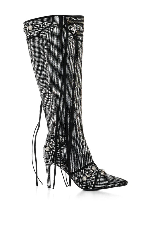 Rhinestone Knee Pointy Boot