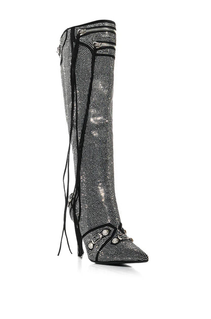 Rhinestone Knee Pointy Boot