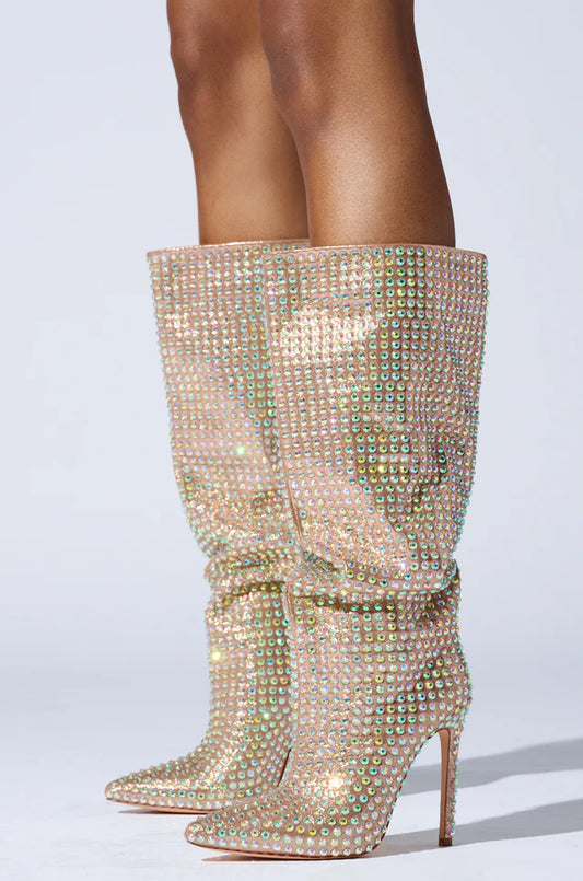 Sparkly Rhinestone Bruched Boot