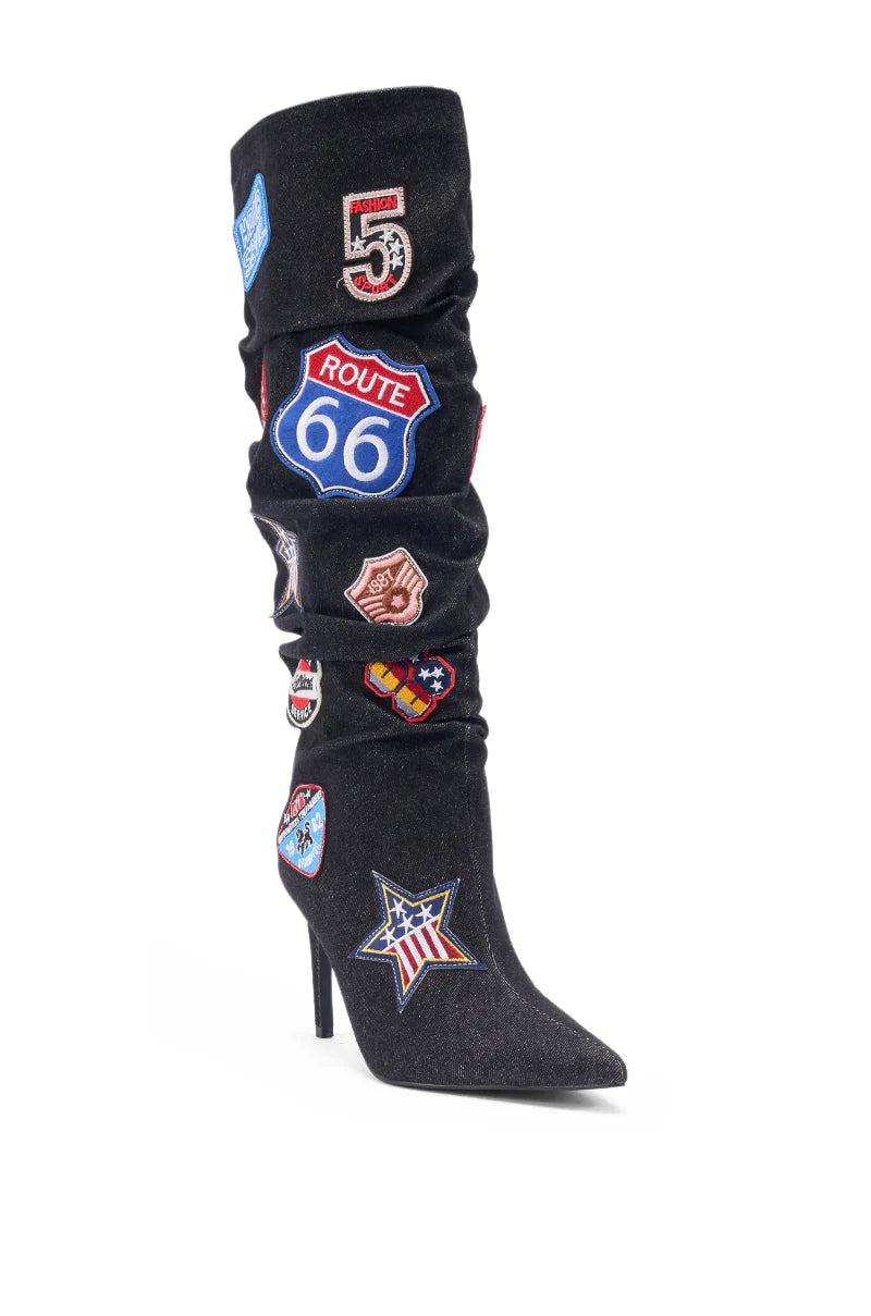 DENIM MULTI STILLETO KNEE BOOTS
