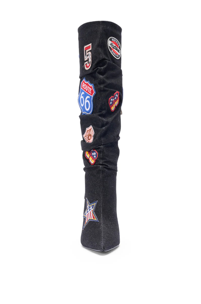 DENIM MULTI STILLETO KNEE BOOTS