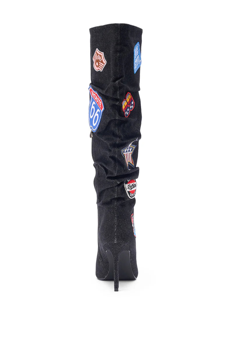 DENIM MULTI STILLETO KNEE BOOTS