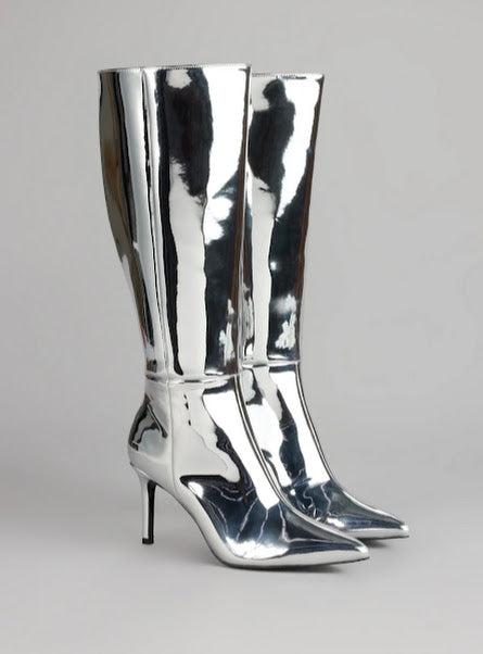 GIRL MIRROR METALLIC KNEE BOOTS