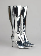 GIRL MIRROR METALLIC KNEE BOOTS