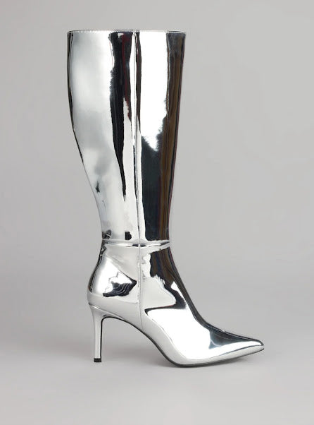 GIRL MIRROR METALLIC KNEE BOOTS