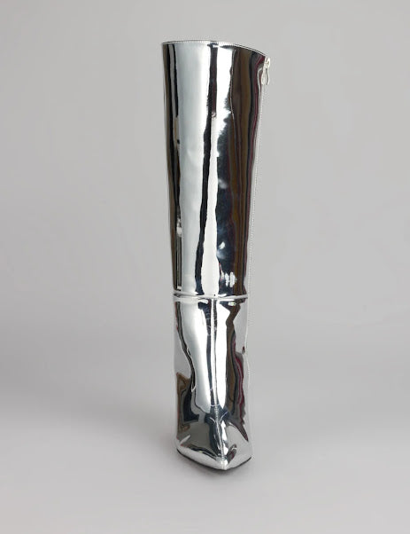 GIRL MIRROR METALLIC KNEE BOOTS