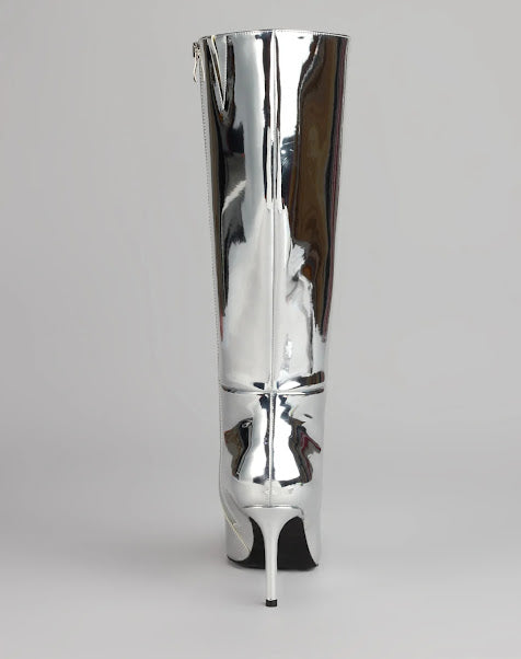 GIRL MIRROR METALLIC KNEE BOOTS