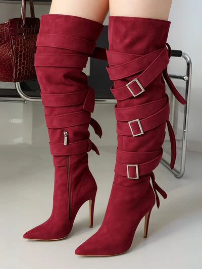 BUCKLE WRAP OVER KNEE BOOTS