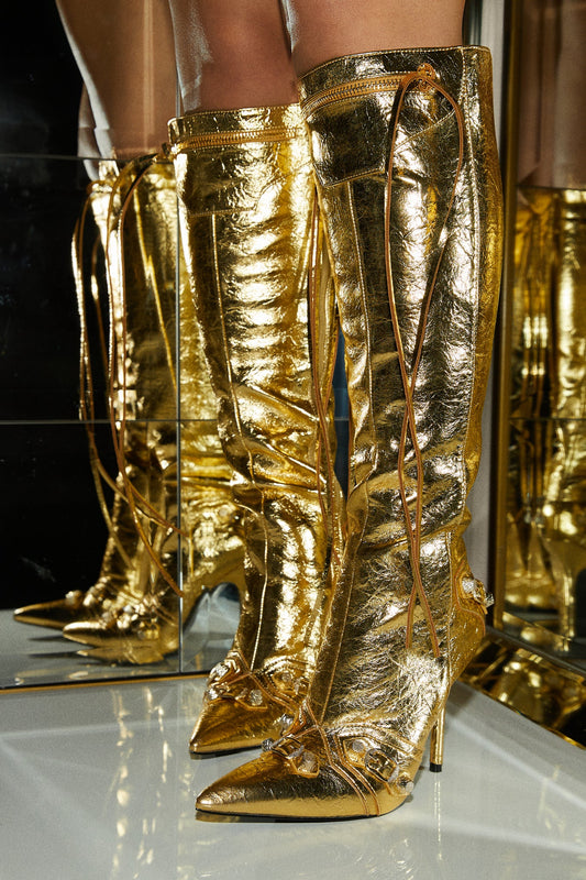 Metallic Pointed Knee Boot