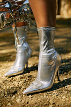 Metallic Rhinestone Pointed Bootie