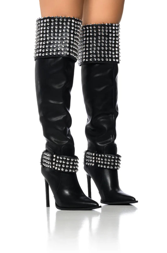 Rhinestone Studded Knee Boot