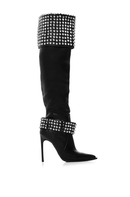 Rhinestone Studded Knee Boot