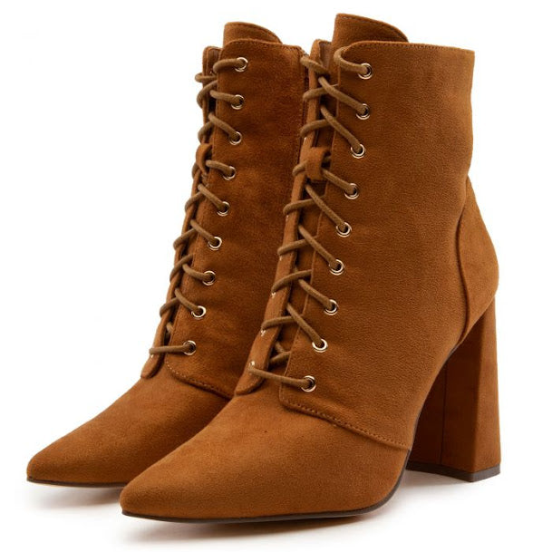 Block Lace Up Booties