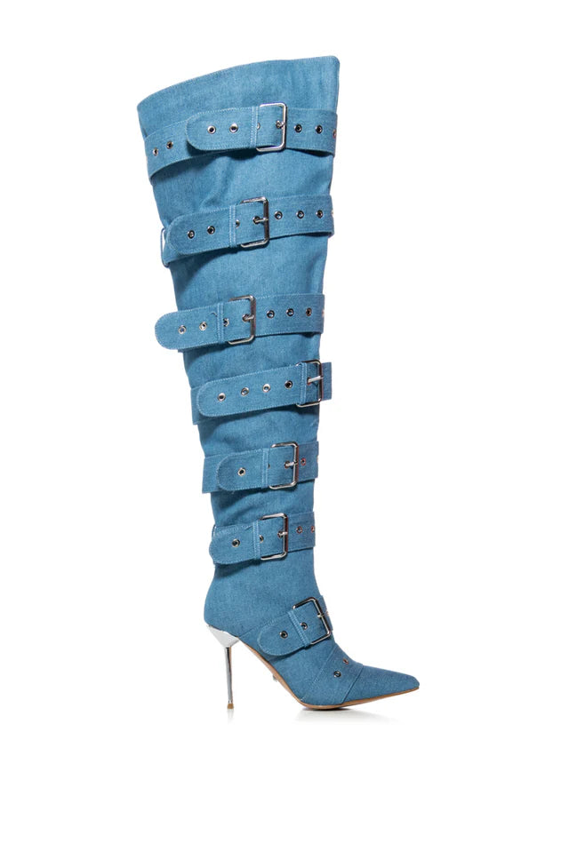 Denim Buckle High Boot
