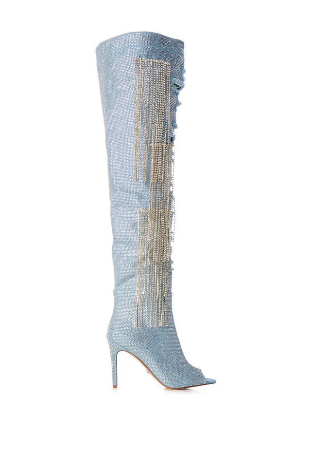 DENIM RHINESTONE TOE BOOTS
