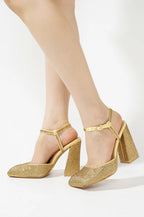 Rhinestone Block Pumps