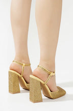 Rhinestone Block Pumps