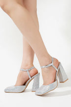 Rhinestone Block Pumps