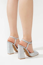 Rhinestone Block Pumps