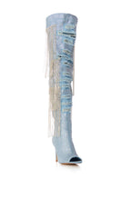 DENIM RHINESTONE TOE BOOTS