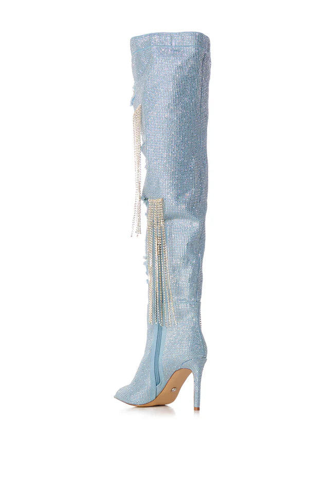 DENIM RHINESTONE TOE BOOTS