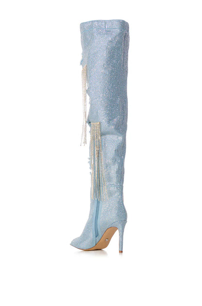 Rhinestone Demin Peep Toe Boot