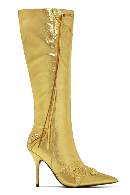 Metallic Pointed Knee Boot