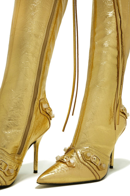 Metallic Pointed Knee Boot