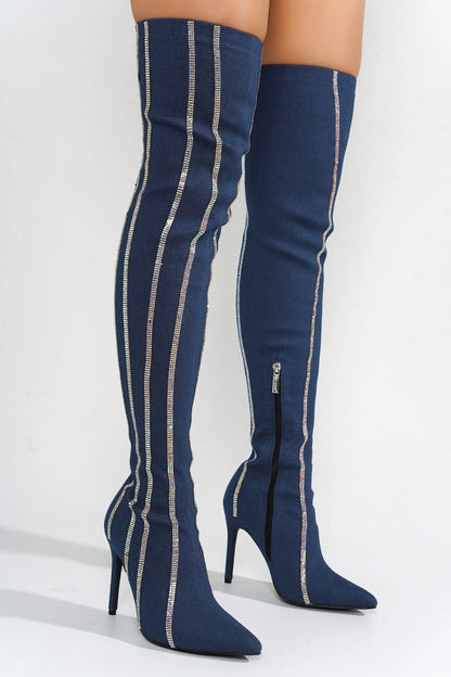 Demin Rhinestone High Boots