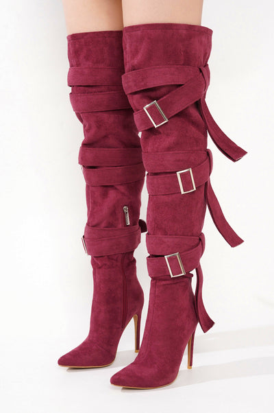 BUCKLE WRAP OVER KNEE BOOTS