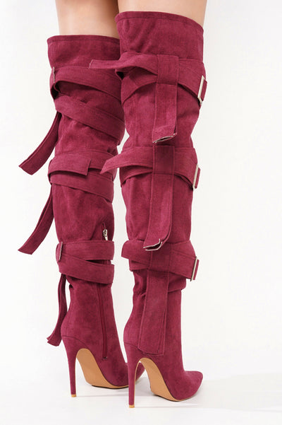 BUCKLE WRAP OVER KNEE BOOTS