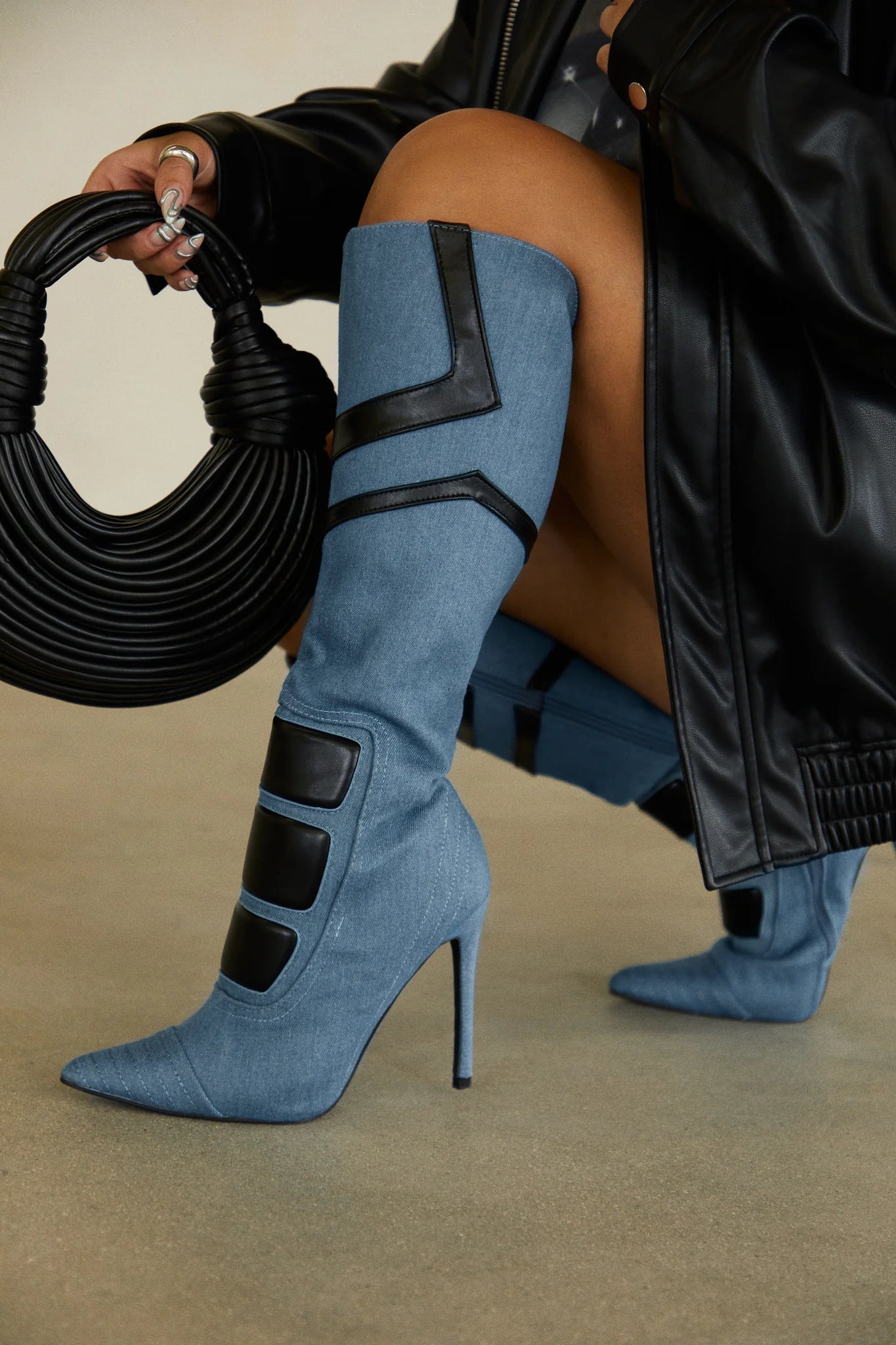 DENIM SKY MOTO KNEE BOOTS